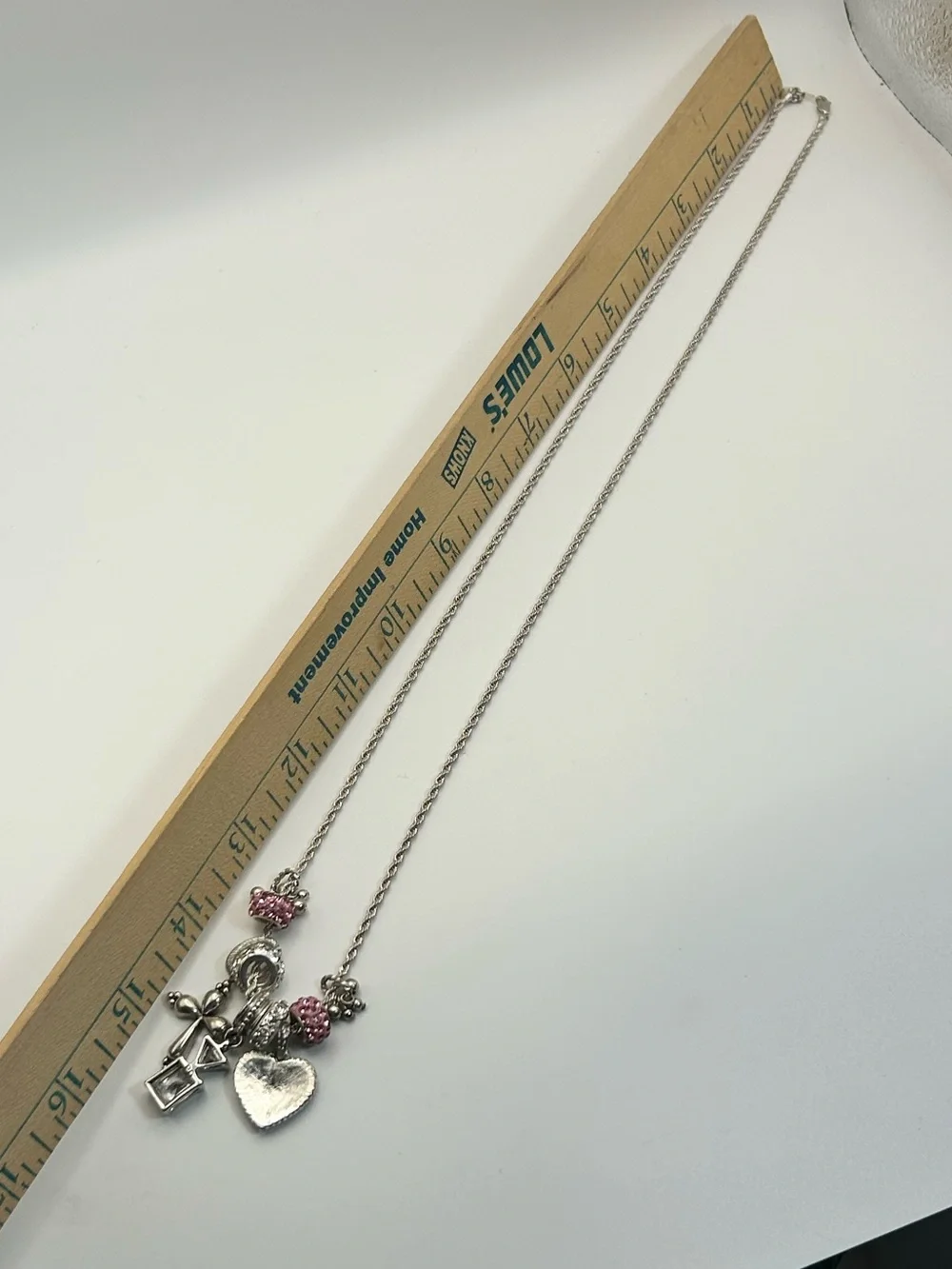 Sparkling Pink Crystals Charm Necklace Silver-tone Cross 30